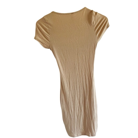 May Pink Tan Ribbed Tie-Front Dress - Picture 4 of 5